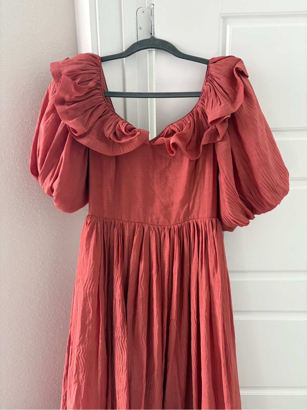 Ina Rust Red Maxi Dress with Ruffled Neckline - Picture 2 of 5